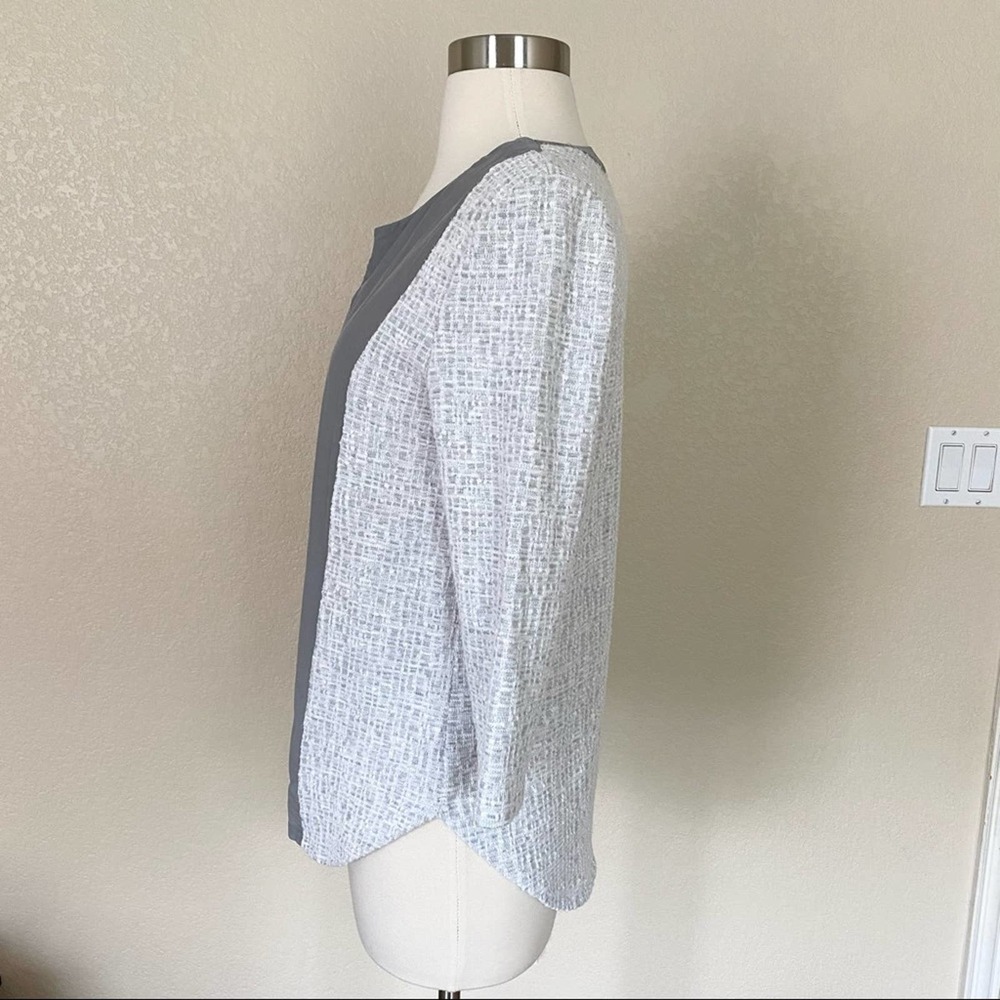 SOLD ANTHROPOLOGIE AMADI Boucle Tweed and Silk Panel 3/4 Sleeve Top Size Small - Picture 4 of 8